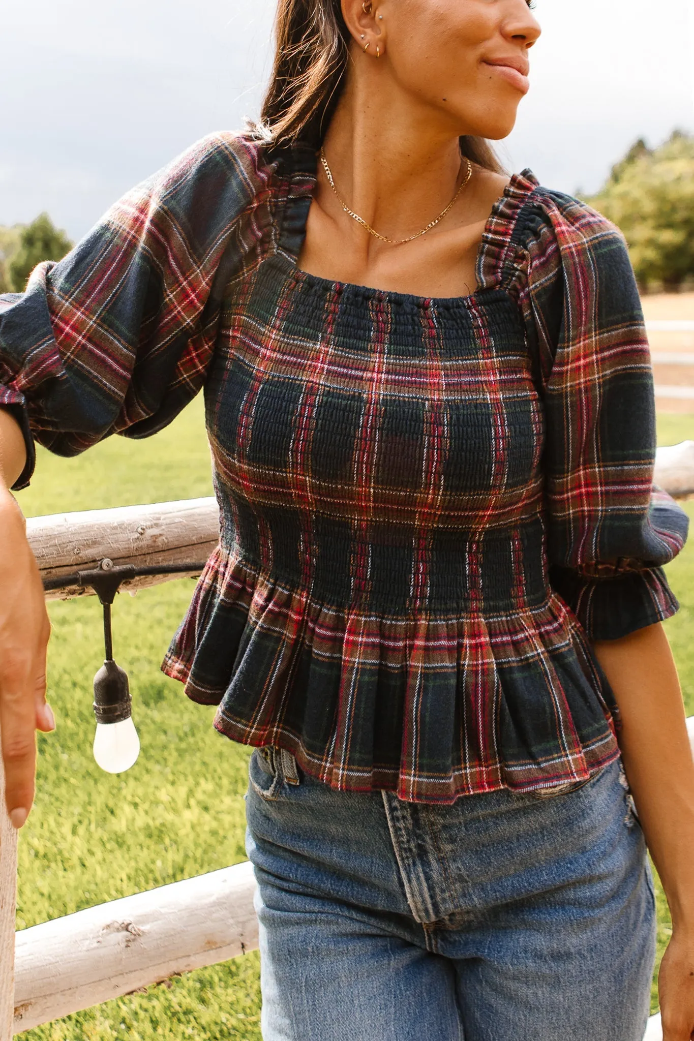 Madeline Top in Navy Plaid - FINAL SALE sold by Ivy City Co
