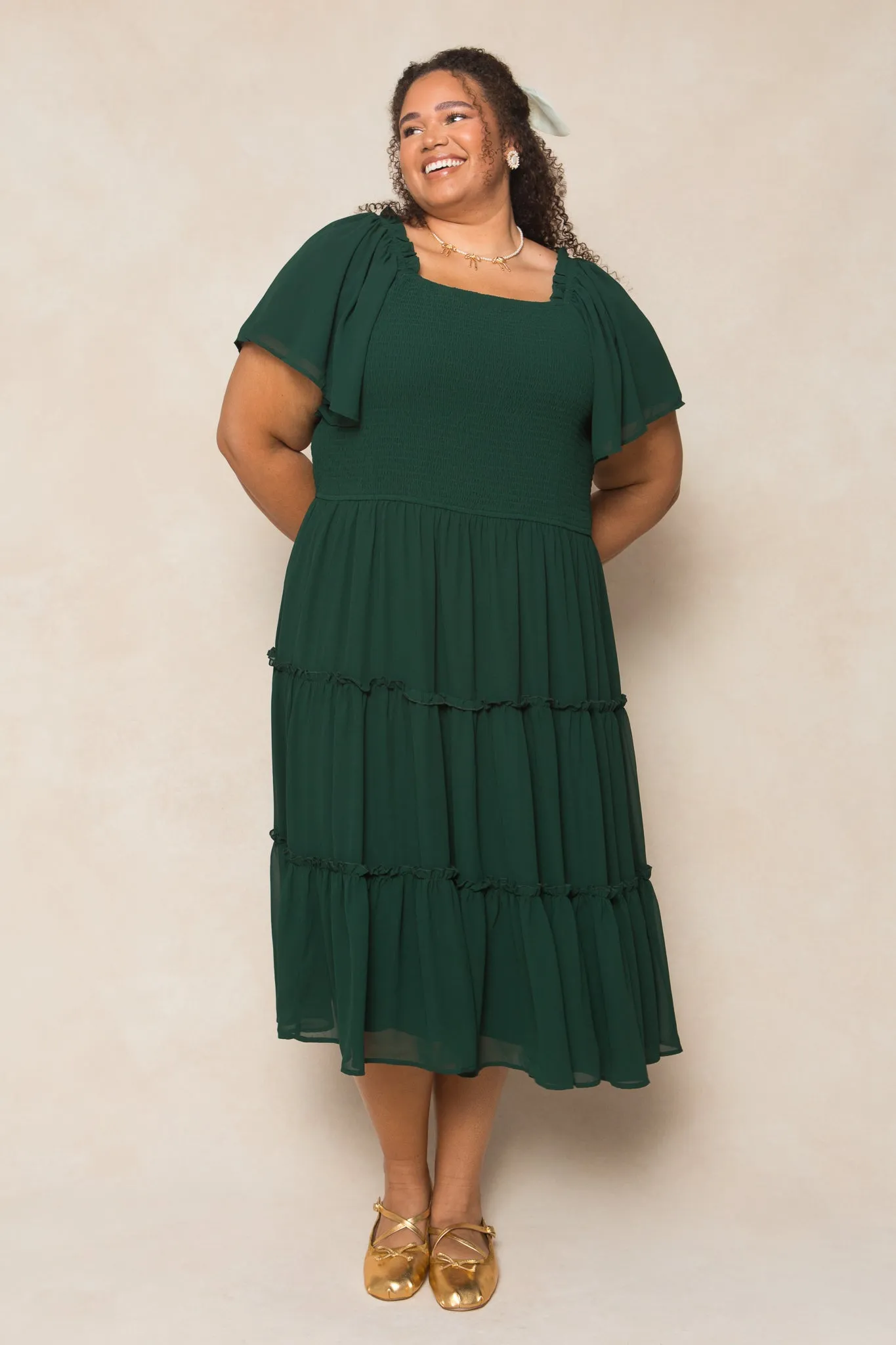 Ellie Dress in Emerald Chiffon sold by Ivy City Co product image thumbnail 5