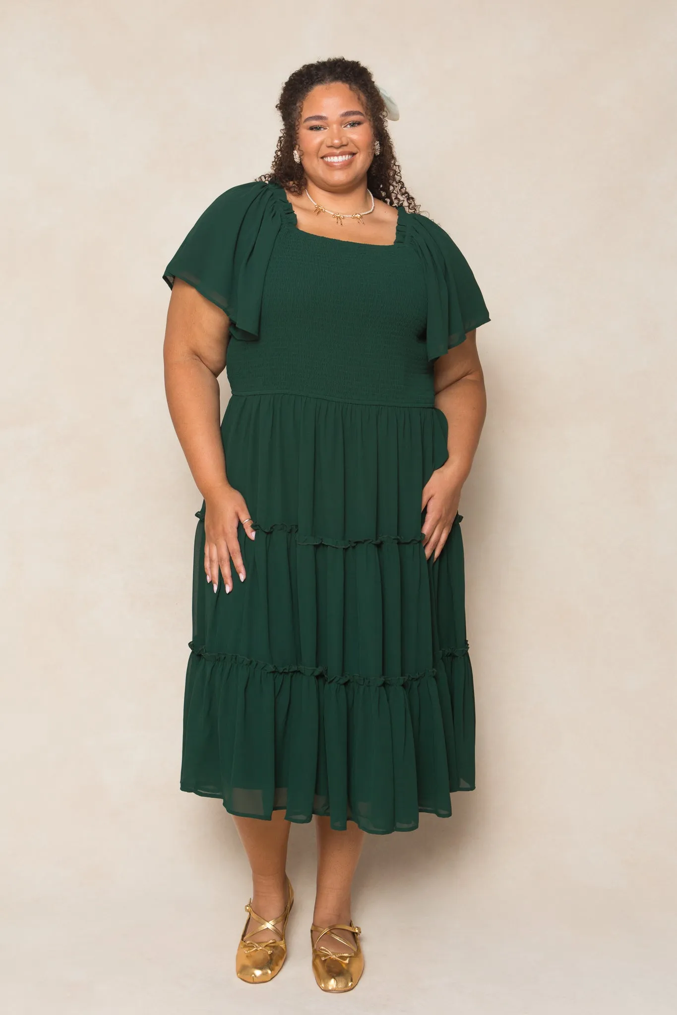 Ellie Dress in Emerald Chiffon sold by Ivy City Co product image thumbnail 3