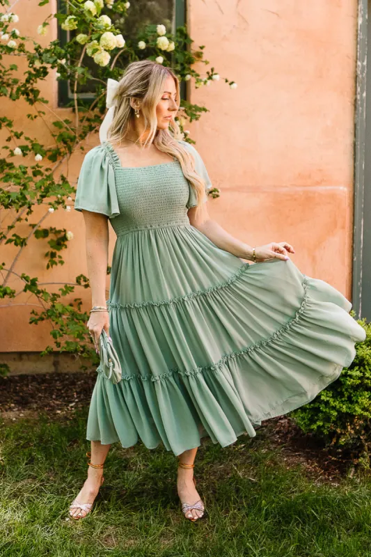 Ellie Dress in Sage Chiffon sold by Ivy City Co