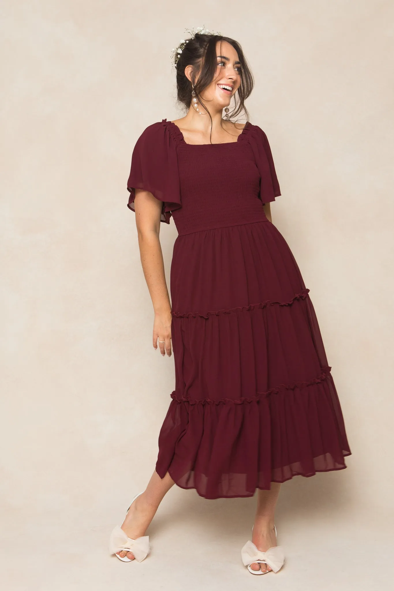 Ellie Dress in Wine Chiffon sold by Ivy City Co product image thumbnail 3