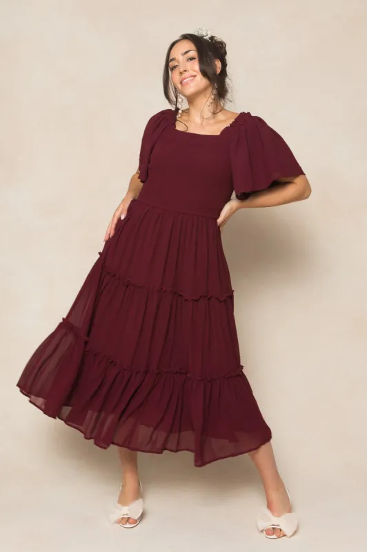 Ellie Dress in Wine Chiffon sold by Ivy City Co