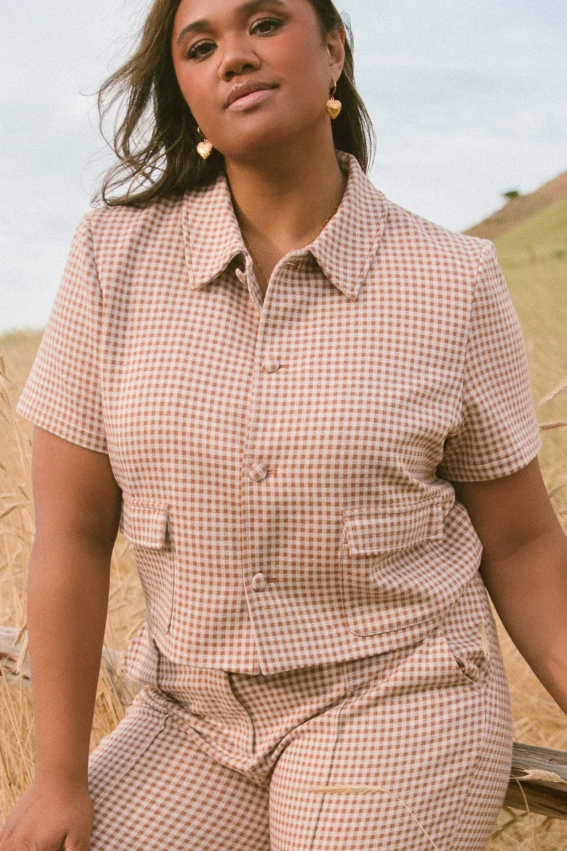 Drew Blouse in Tan Gingham - FINAL SALE sold by Ivy City Co
