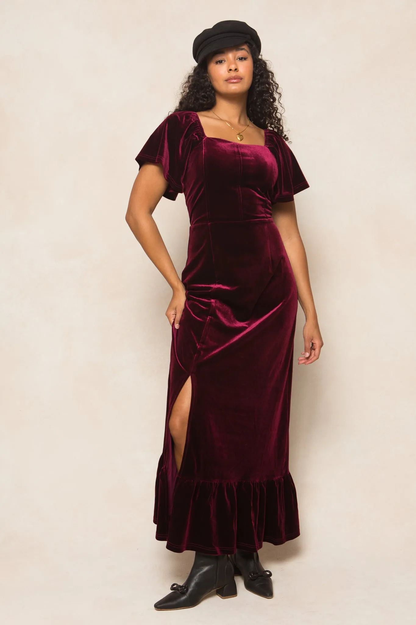 Maddie Dress in Wine Velvet - FINAL SALE sold by Ivy City Co