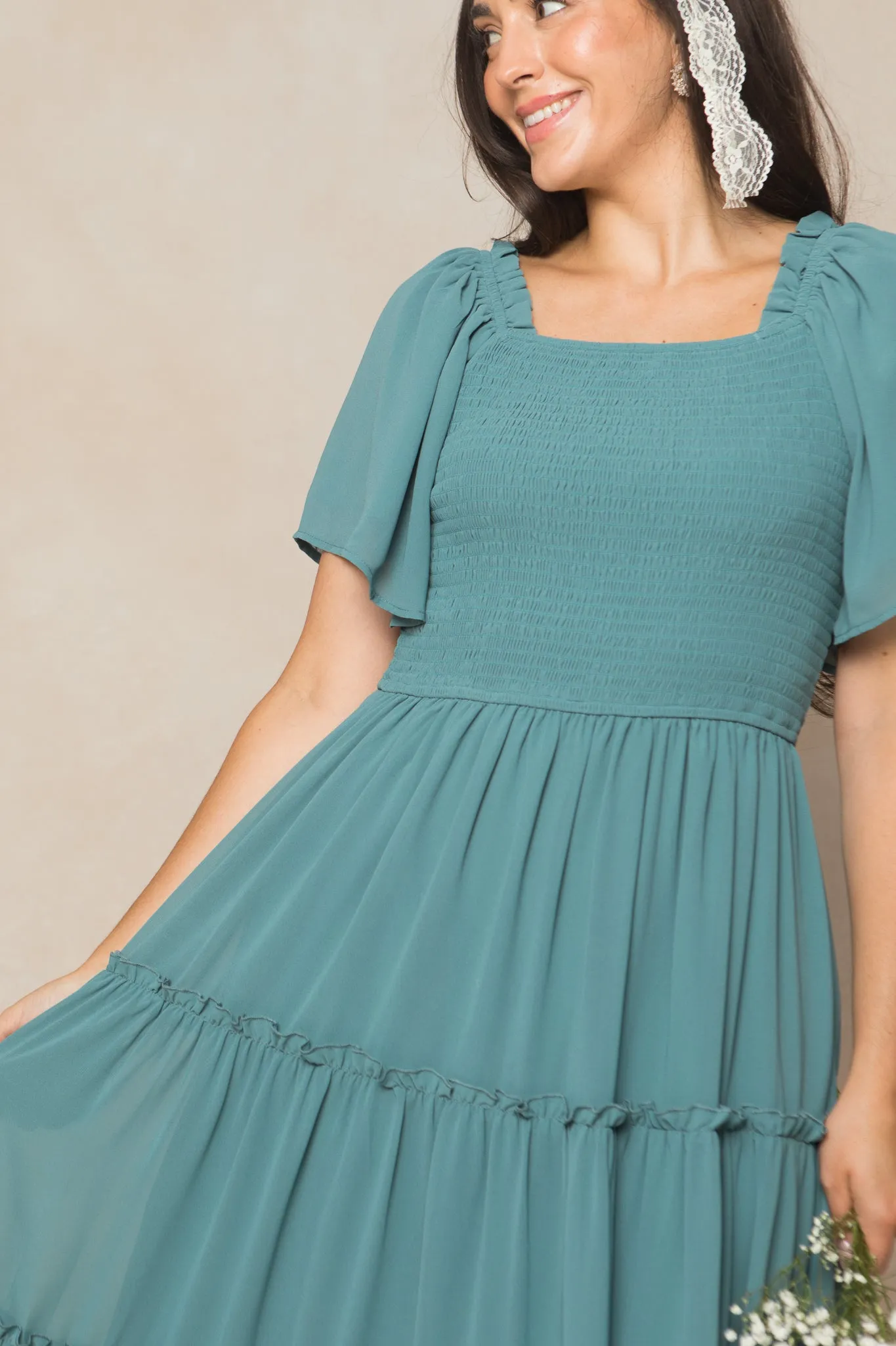 Ellie Dress in Seaglass Chiffon sold by Ivy City Co product image thumbnail 4