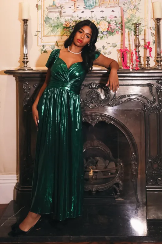 Hera Dress in Metallic Green sold by Ivy City Co