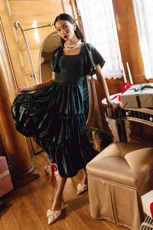 Ellie Dress in Emerald Satin - FINAL SALE sold by Ivy City Co