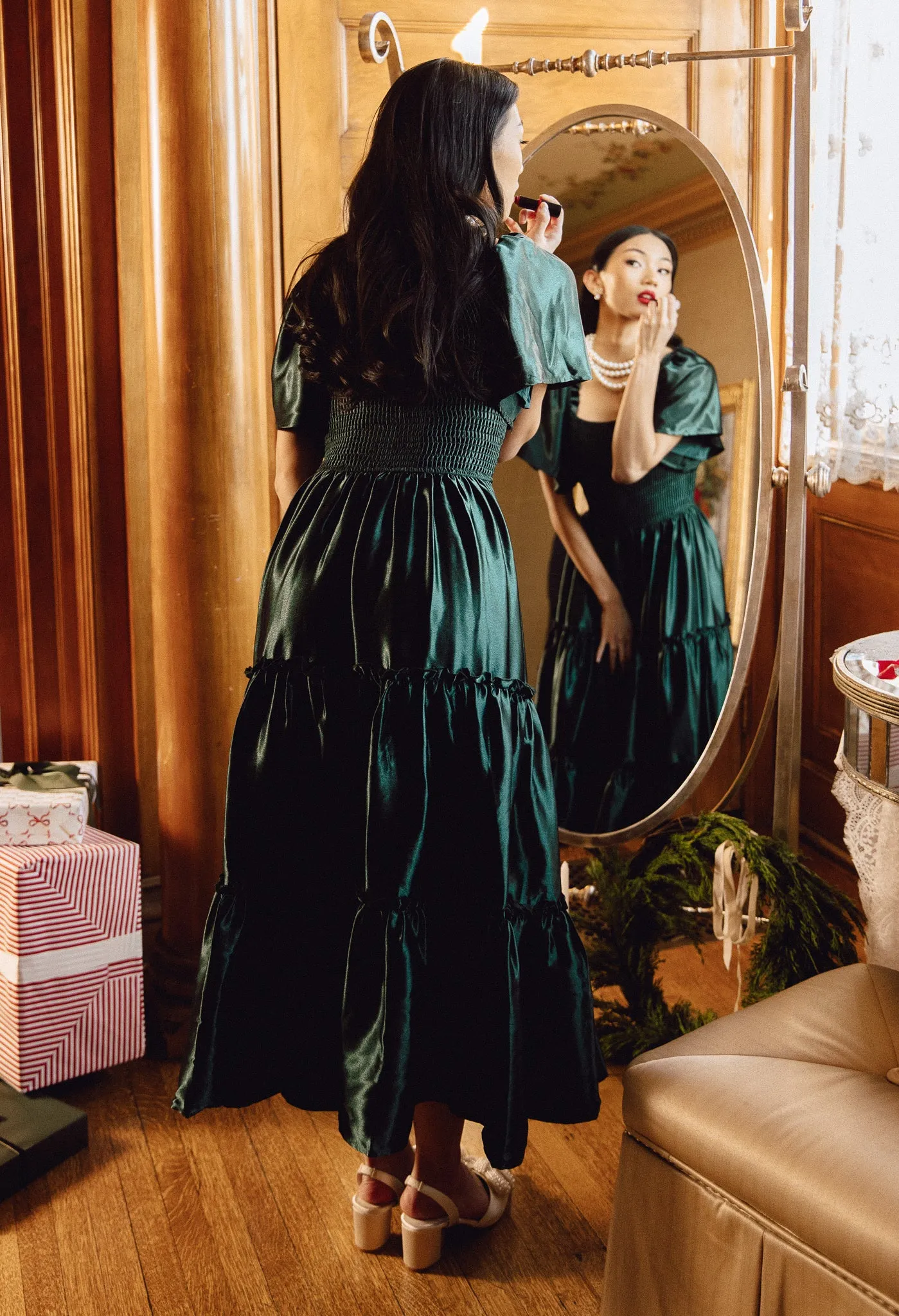 Ellie Dress in Emerald Satin - FINAL SALE sold by Ivy City Co product image thumbnail 2