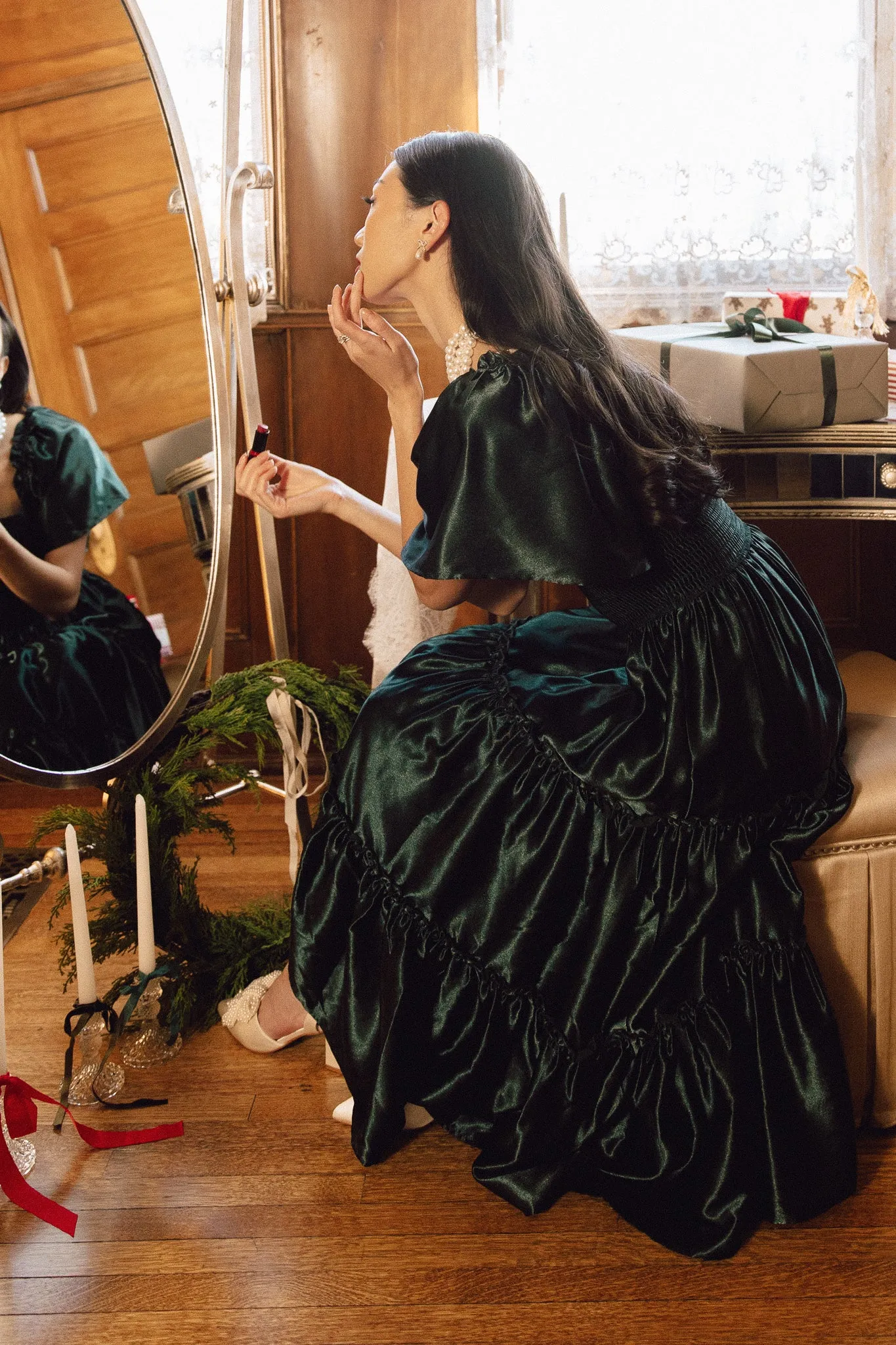 Ellie Dress in Emerald Satin - FINAL SALE sold by Ivy City Co product image thumbnail 5