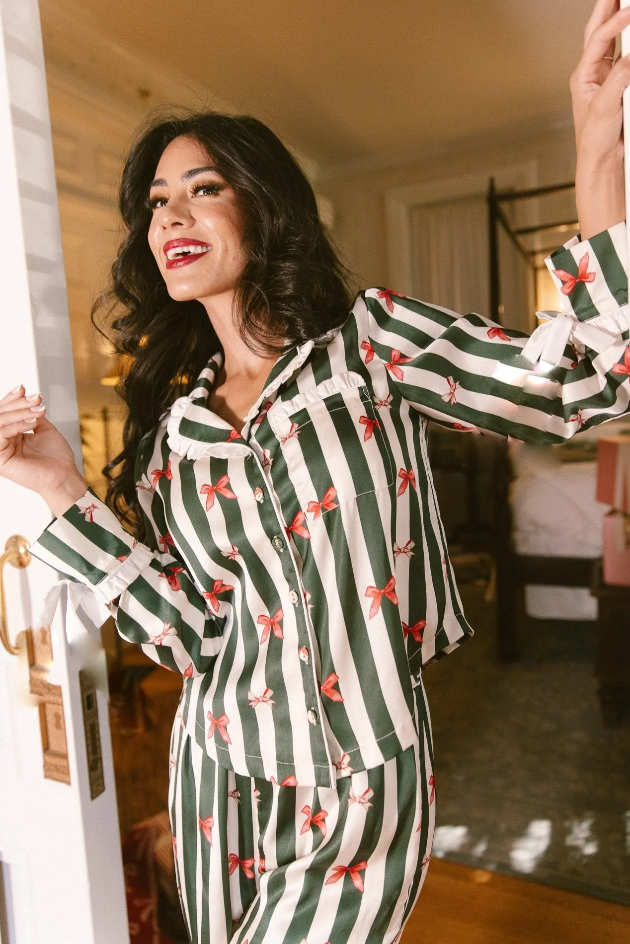 Sylvia Pajama Set in Bows and Stripes - FINAL SALE sold by Ivy City Co product image thumbnail 4