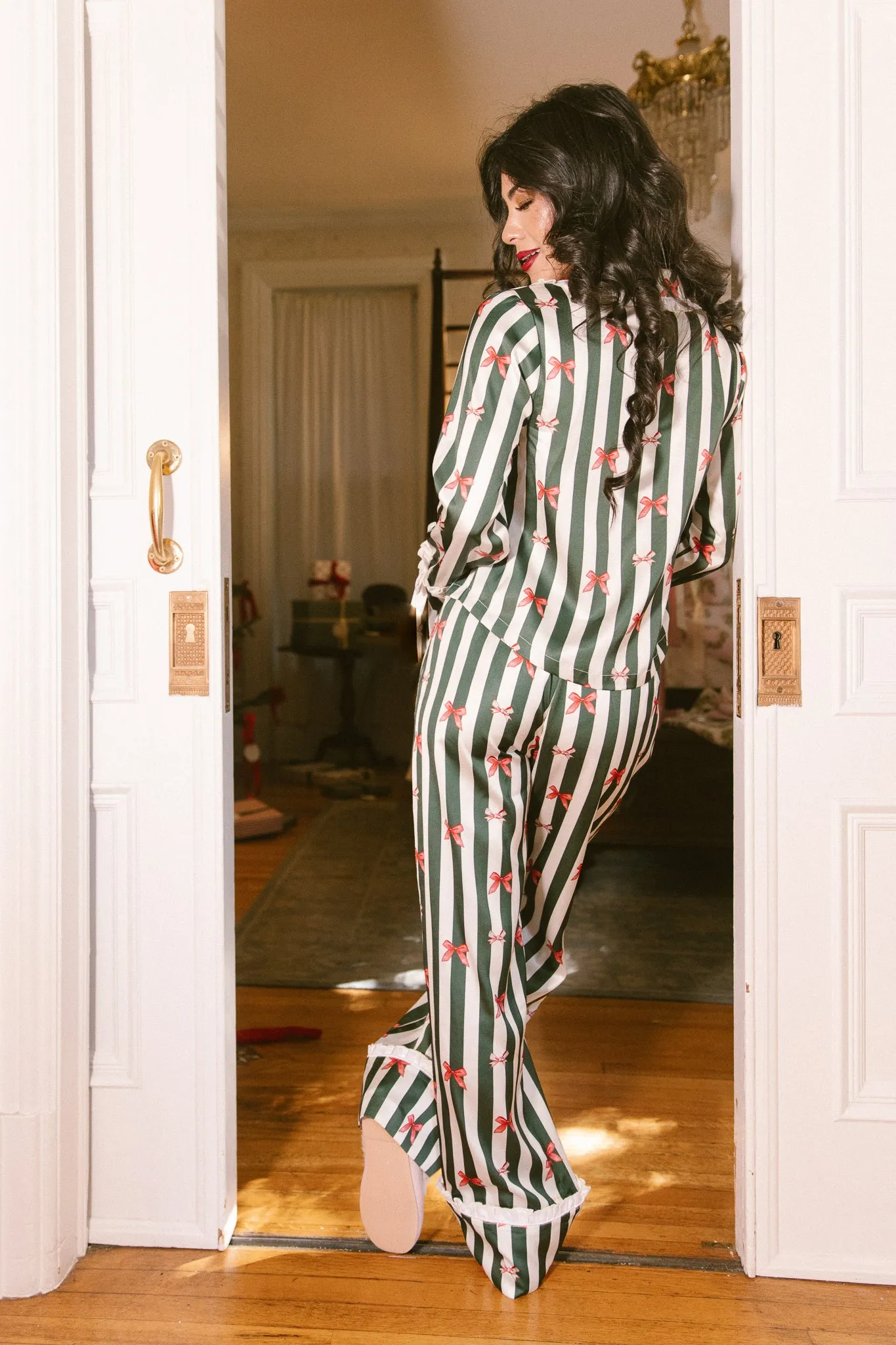 Sylvia Pajama Set in Bows and Stripes - FINAL SALE sold by Ivy City Co product image thumbnail 3