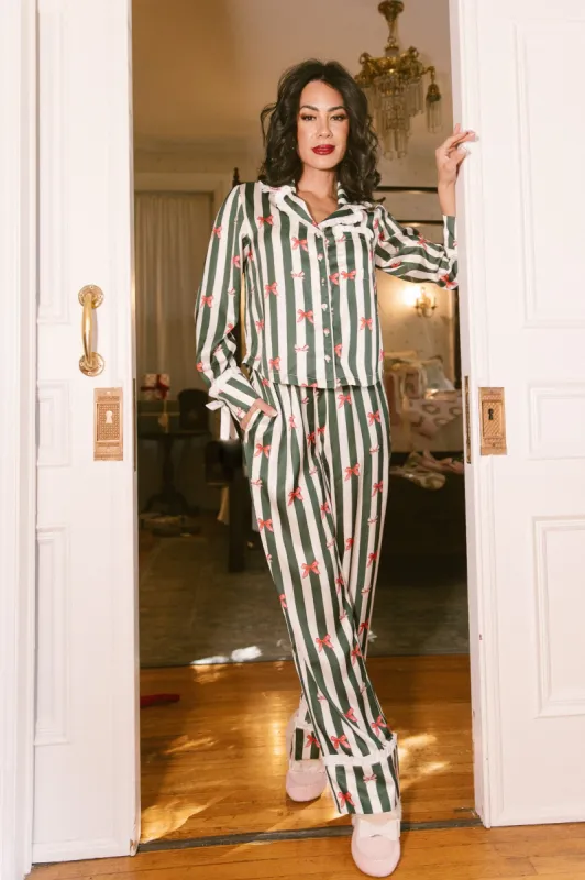 Sylvia Pajama Set in Bows and Stripes - FINAL SALE made by Ivy City Co