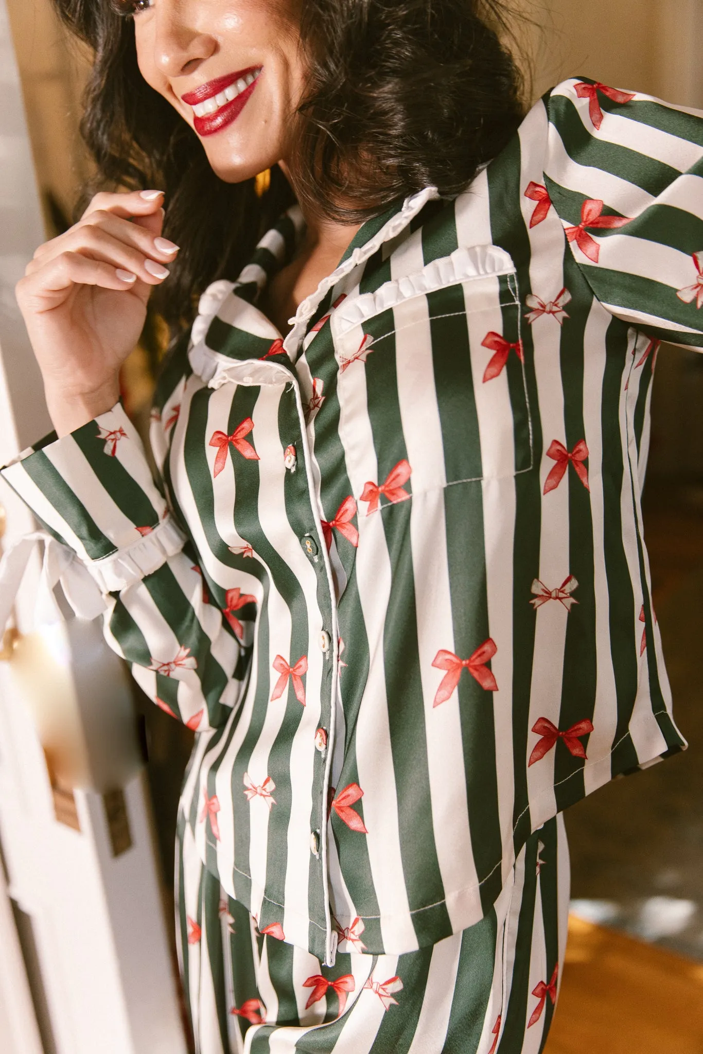 Sylvia Pajama Set in Bows and Stripes - FINAL SALE sold by Ivy City Co product image thumbnail 2