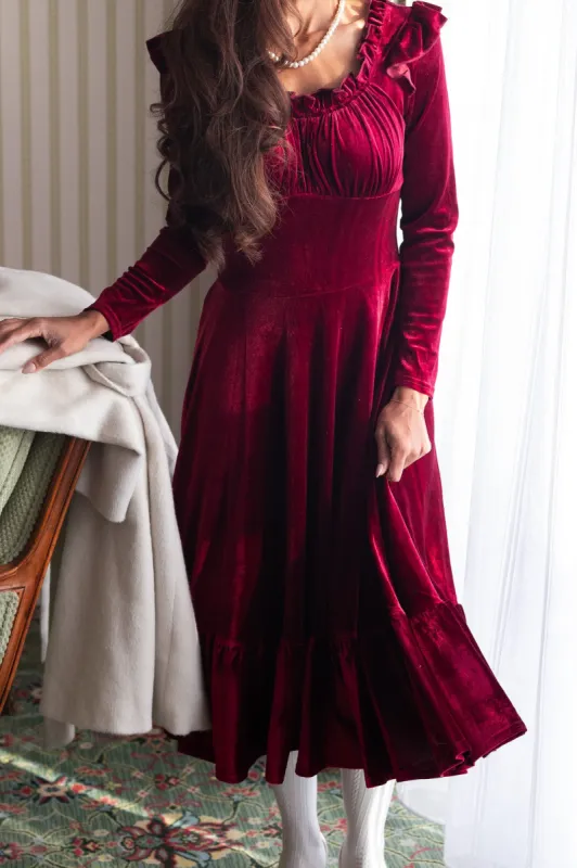 Cleopatra Flare Dress in Wine Velvet sold by Ivy City Co