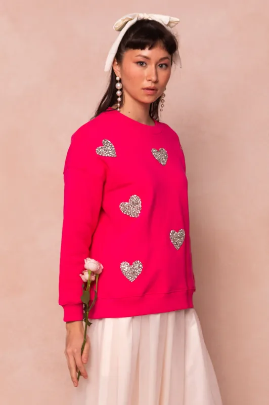 Ivy Jewel Heart Sweatshirt in Pink - FINAL SALE made by Ivy City Co