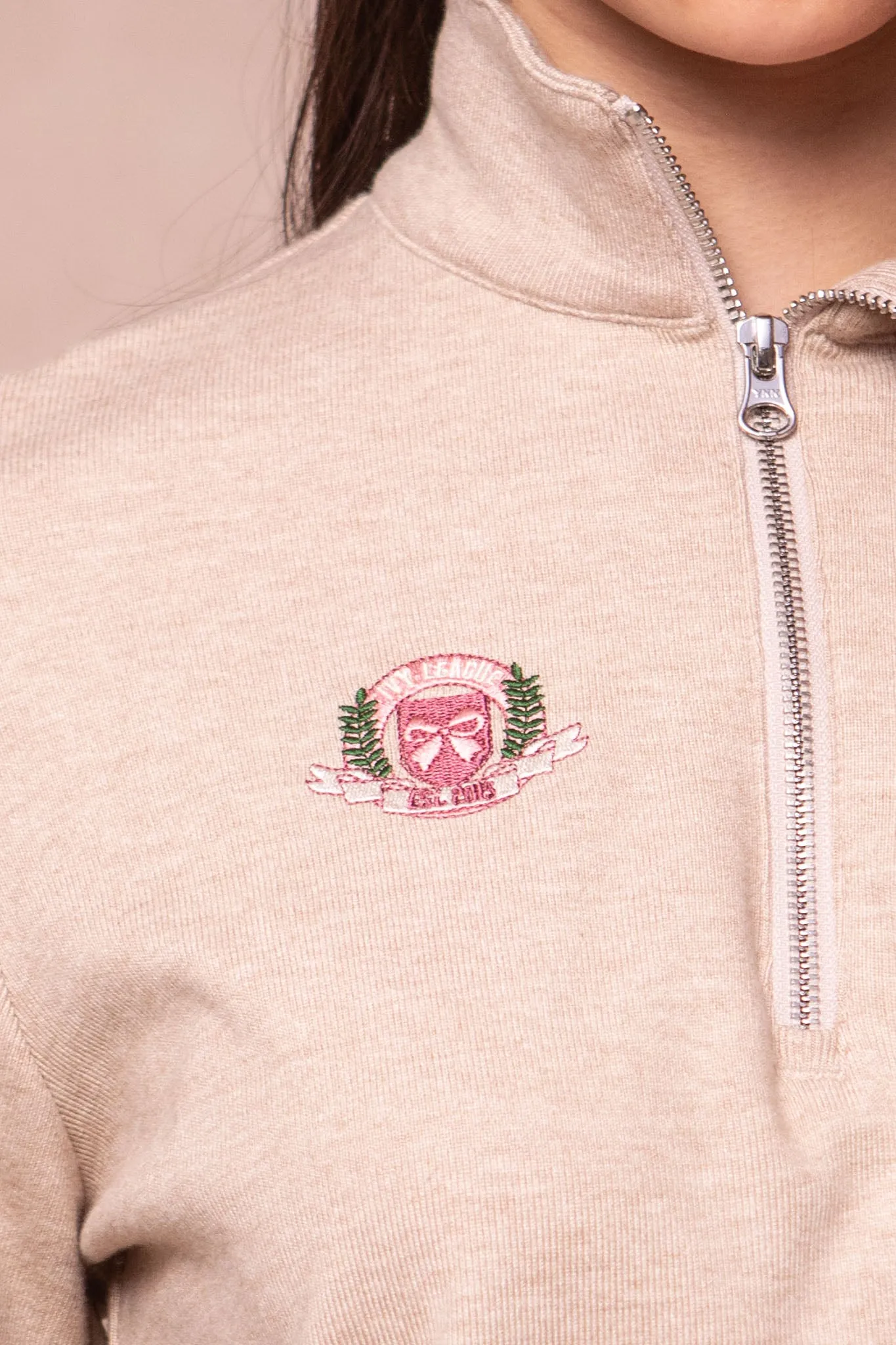 Ivy Half Zip Pullover Embroidered Sweatshirt in Oatmeal sold by Ivy City Co product image thumbnail 5