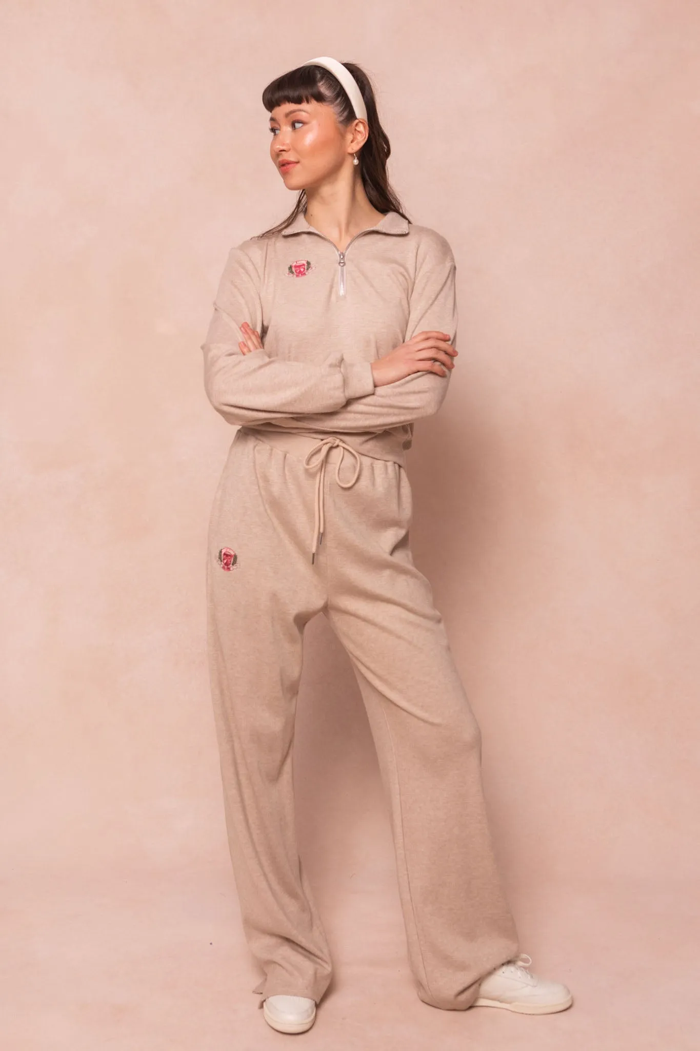 Ivy Wide Leg Embroidered Sweatpants in Oatmeal - FINAL SALE sold by Ivy City Co product image thumbnail 4