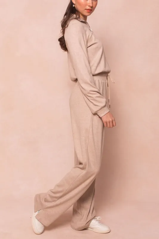 Ivy Wide Leg Embroidered Sweatpants in Oatmeal - FINAL SALE sold by Ivy City Co