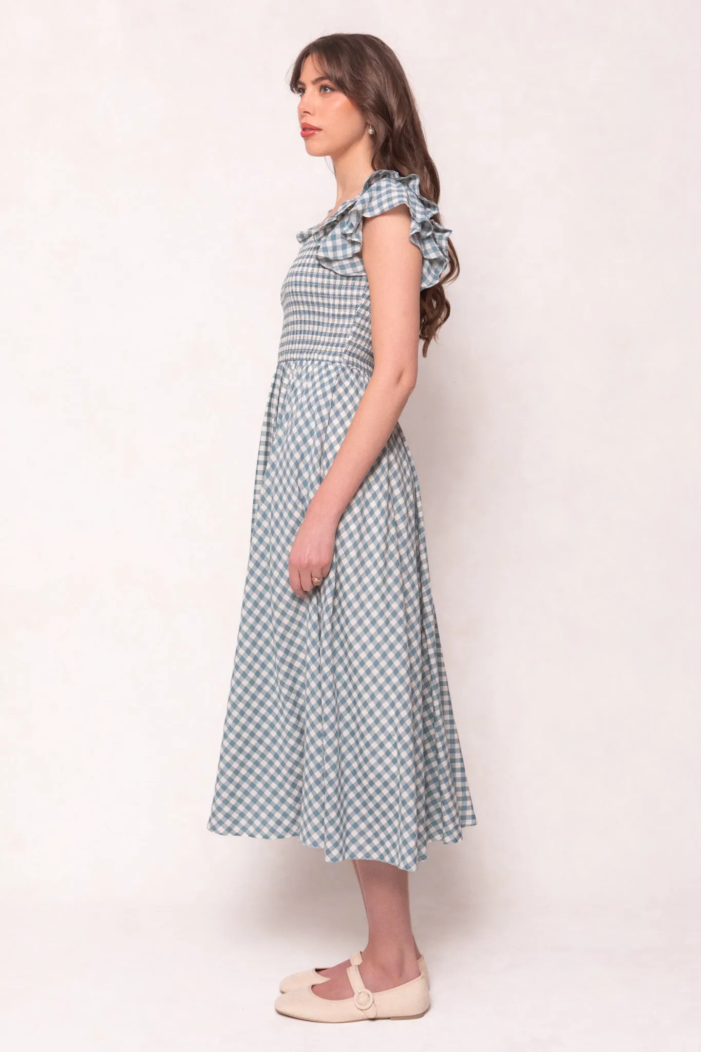 Hattie Dress in Dusty Teal Gingham sold by Ivy City Co product image thumbnail 4