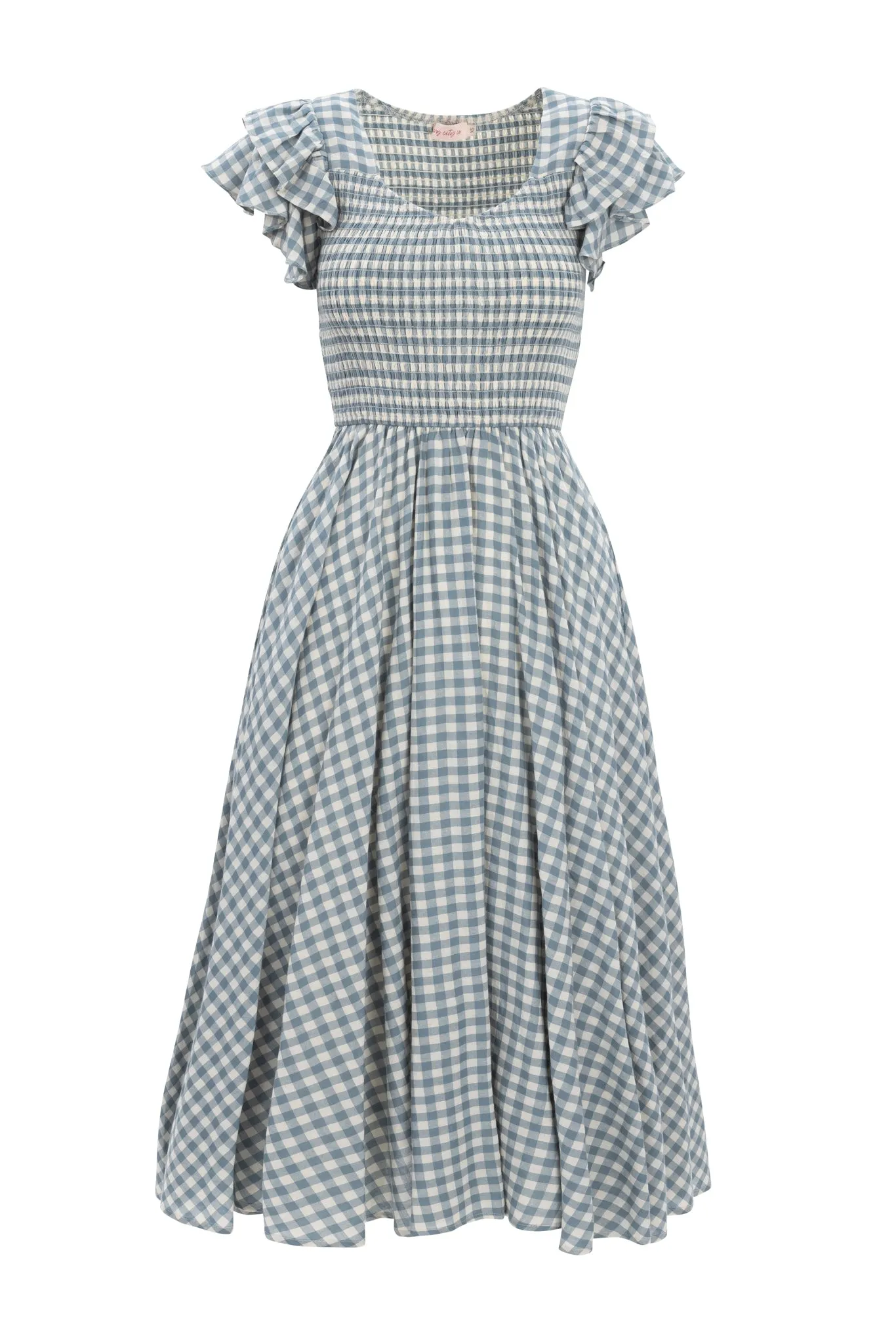 Hattie Dress in Dusty Teal Gingham sold by Ivy City Co