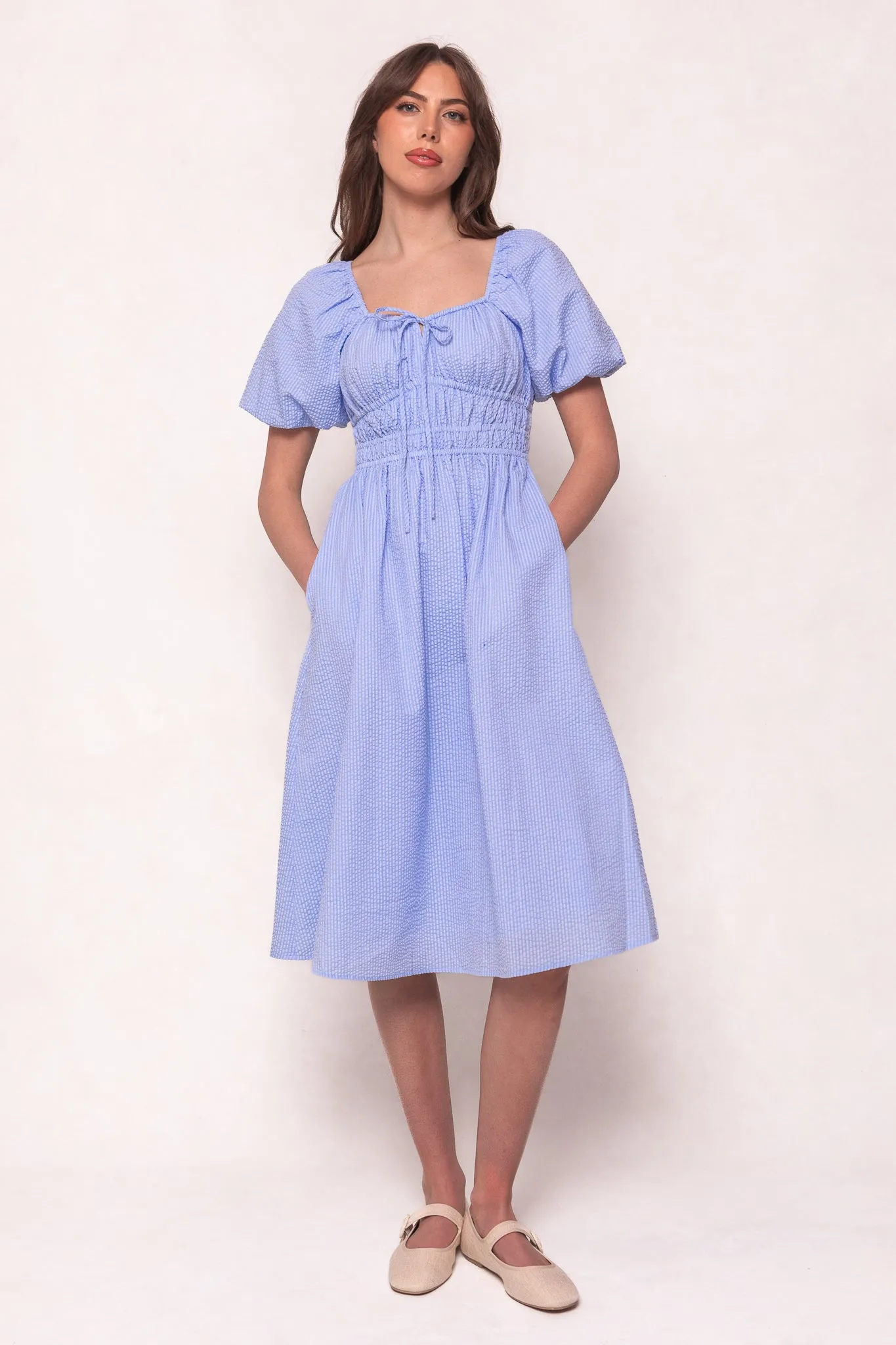 Countryside Dress in Blue Seersucker sold by Ivy City Co