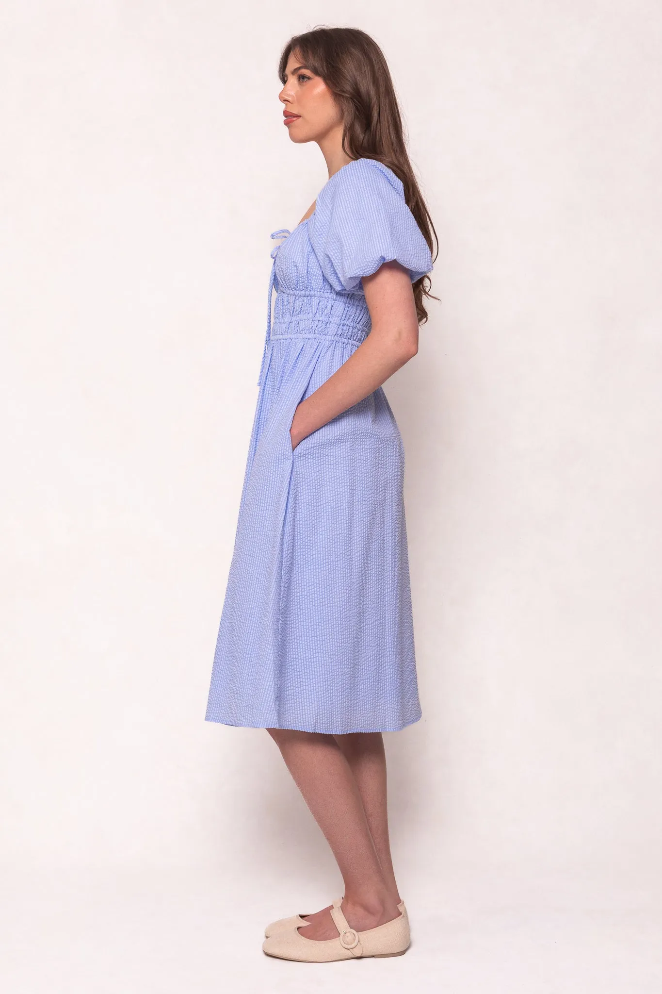 Countryside Dress in Blue Seersucker sold by Ivy City Co product image thumbnail 4