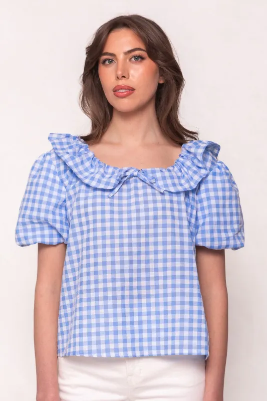 Lorelai Top in Blue Gingham sold by Ivy City Co