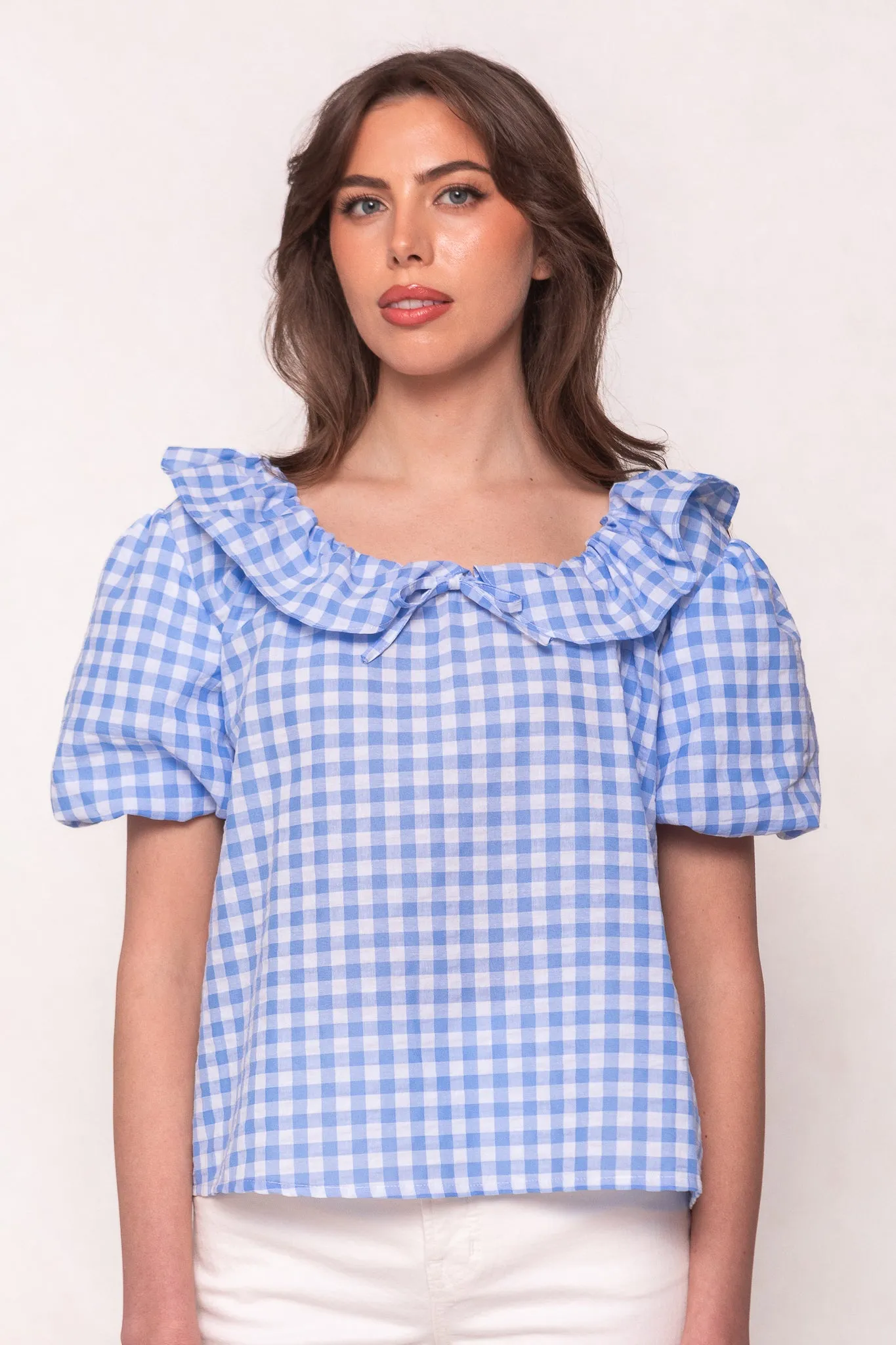 Lorelai Top in Blue Gingham sold by Ivy City Co