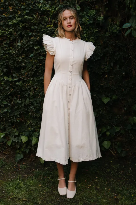 Nelly Dress in White Denim sold by Ivy City Co