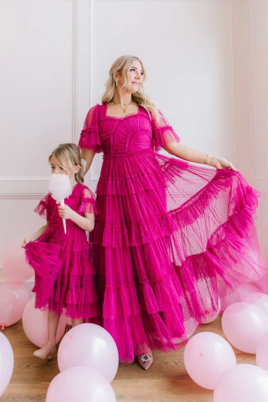 Whimsical Dress with Sweetheart-Neck in Fuchsia - FINAL SALE sold by Ivy City Co