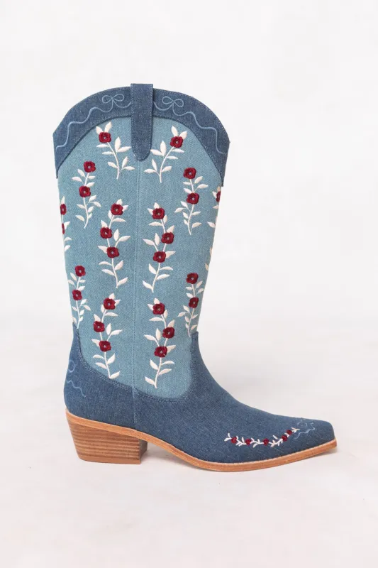 Rosemary Cowgirl Boots in Denim sold by Ivy City Co