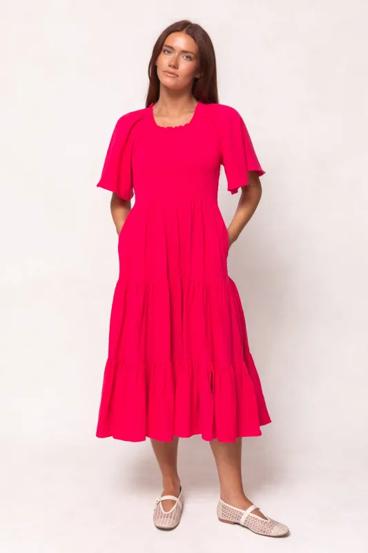 Jovie Midi Dress in Hot Pink sold by Ivy City Co