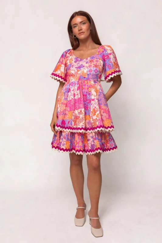 Tessa Dress in Pink Floral Tile sold by Ivy City Co