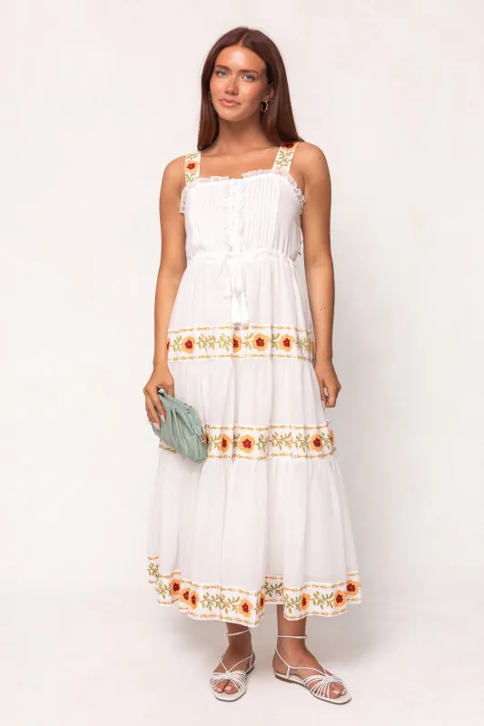 Katerina Dress in White with Floral Trim sold by Ivy City Co
