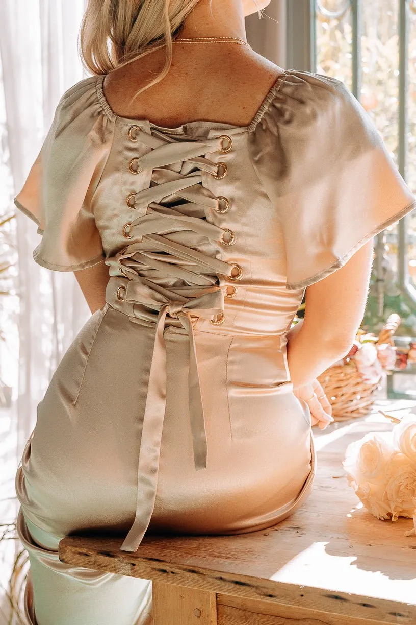 Maddie Dress in Champagne Satin sold by Ivy City Co product image thumbnail 5