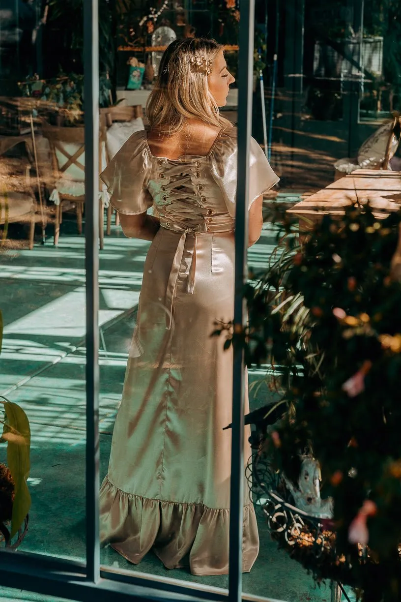 Maddie Dress in Champagne Satin sold by Ivy City Co product image thumbnail 3