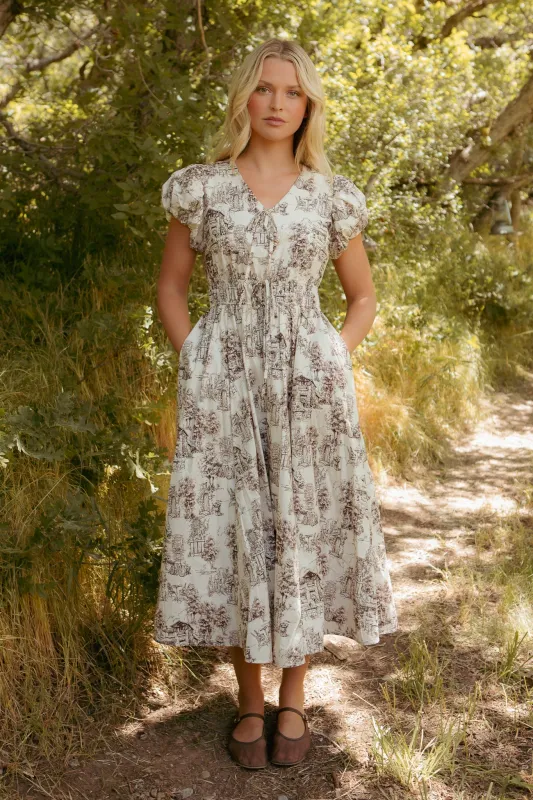 Zaza Midi Dress in Brown Toile sold by Ivy City Co