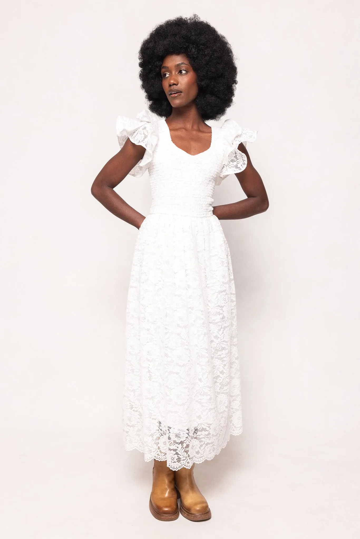 Hattie Dress in White Lace sold by Ivy City Co