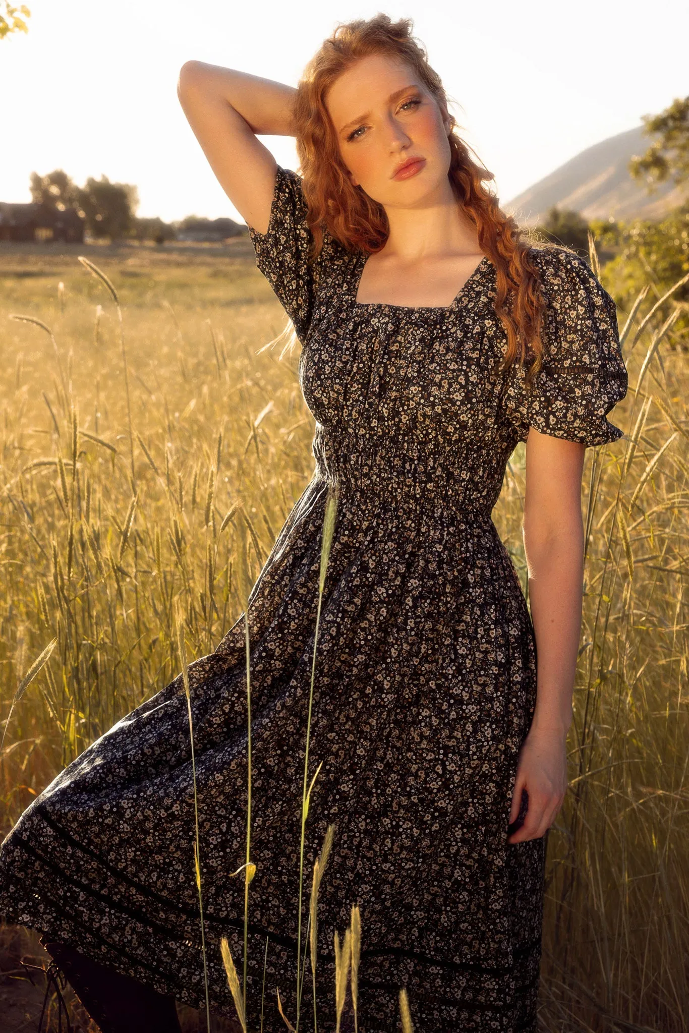 Brooklyn Dress in Navy Dainty Floral sold by Ivy City Co