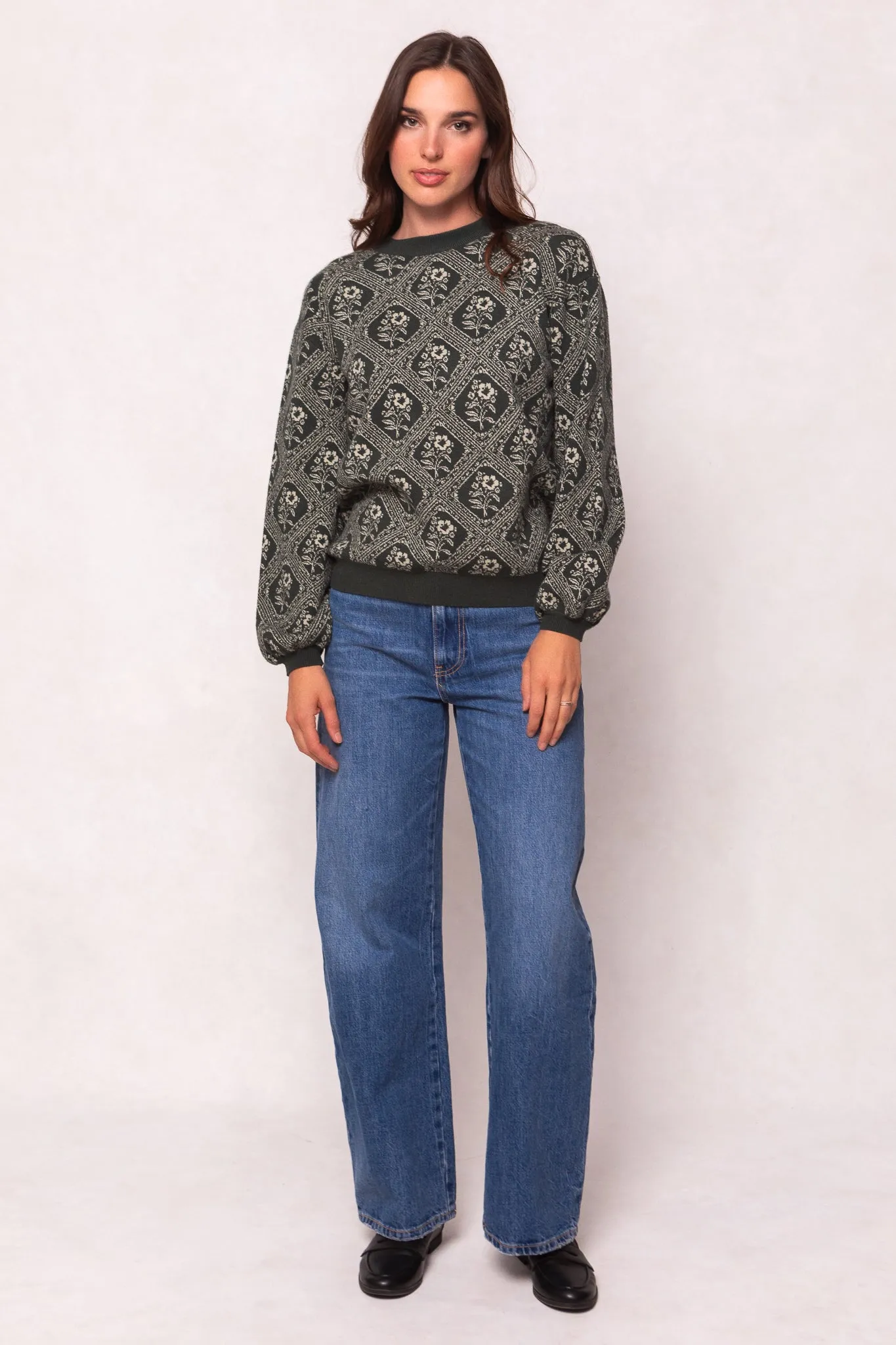 Vivienne Sweater in Emerald Lattice Bloom sold by Ivy City Co product image thumbnail 2