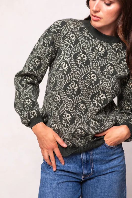 Vivienne Sweater in Emerald Lattice Bloom sold by Ivy City Co