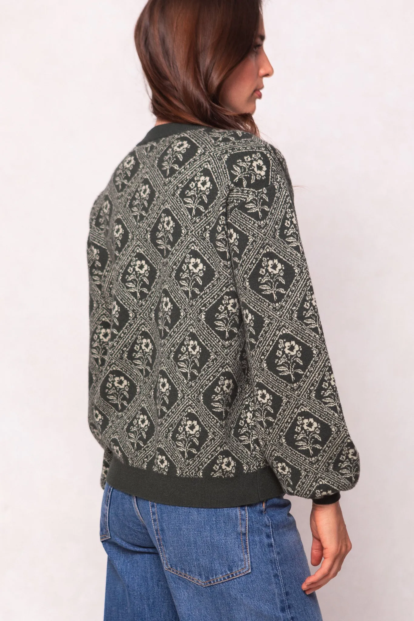 Vivienne Sweater in Emerald Lattice Bloom sold by Ivy City Co product image thumbnail 3