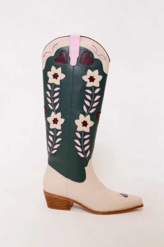 Dakota Boot in Green & Cream sold by Ivy City Co
