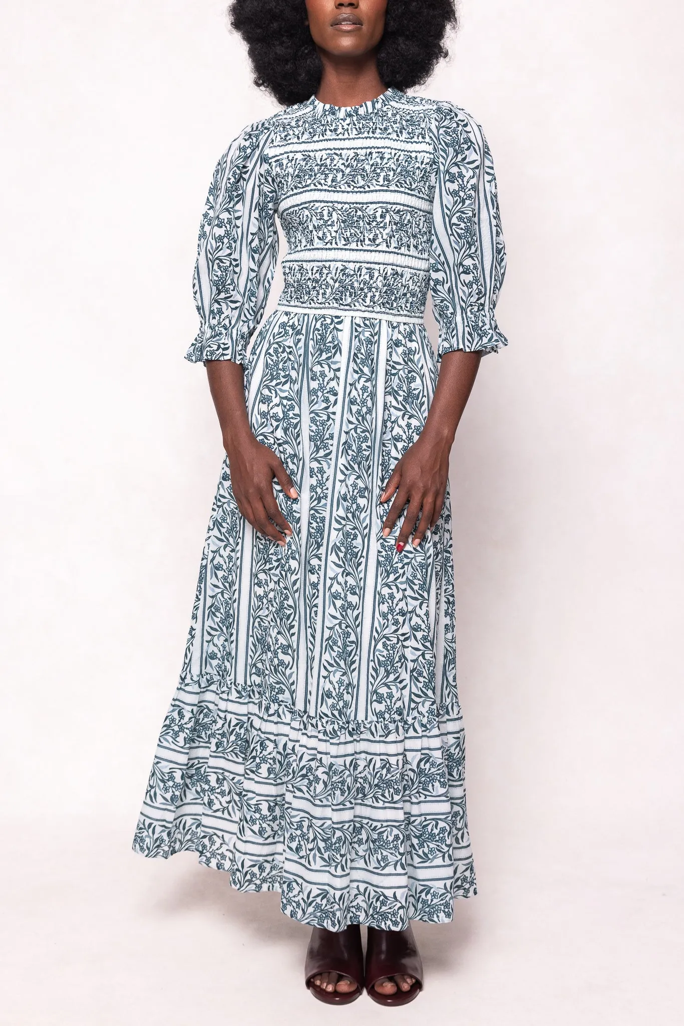 Danielle Dress in Blue Linear Print sold by Ivy City Co