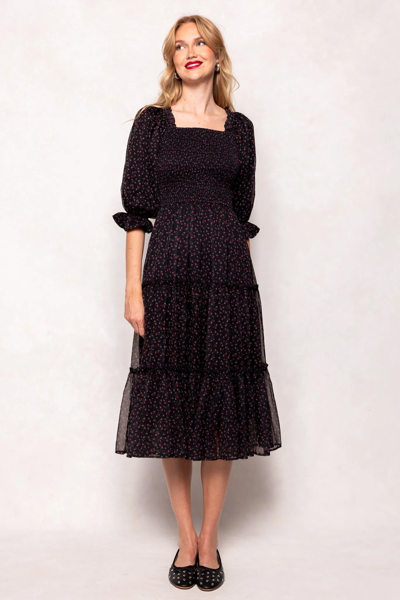 Madeline Dress in Black Ditsy Floral sold by Ivy City Co