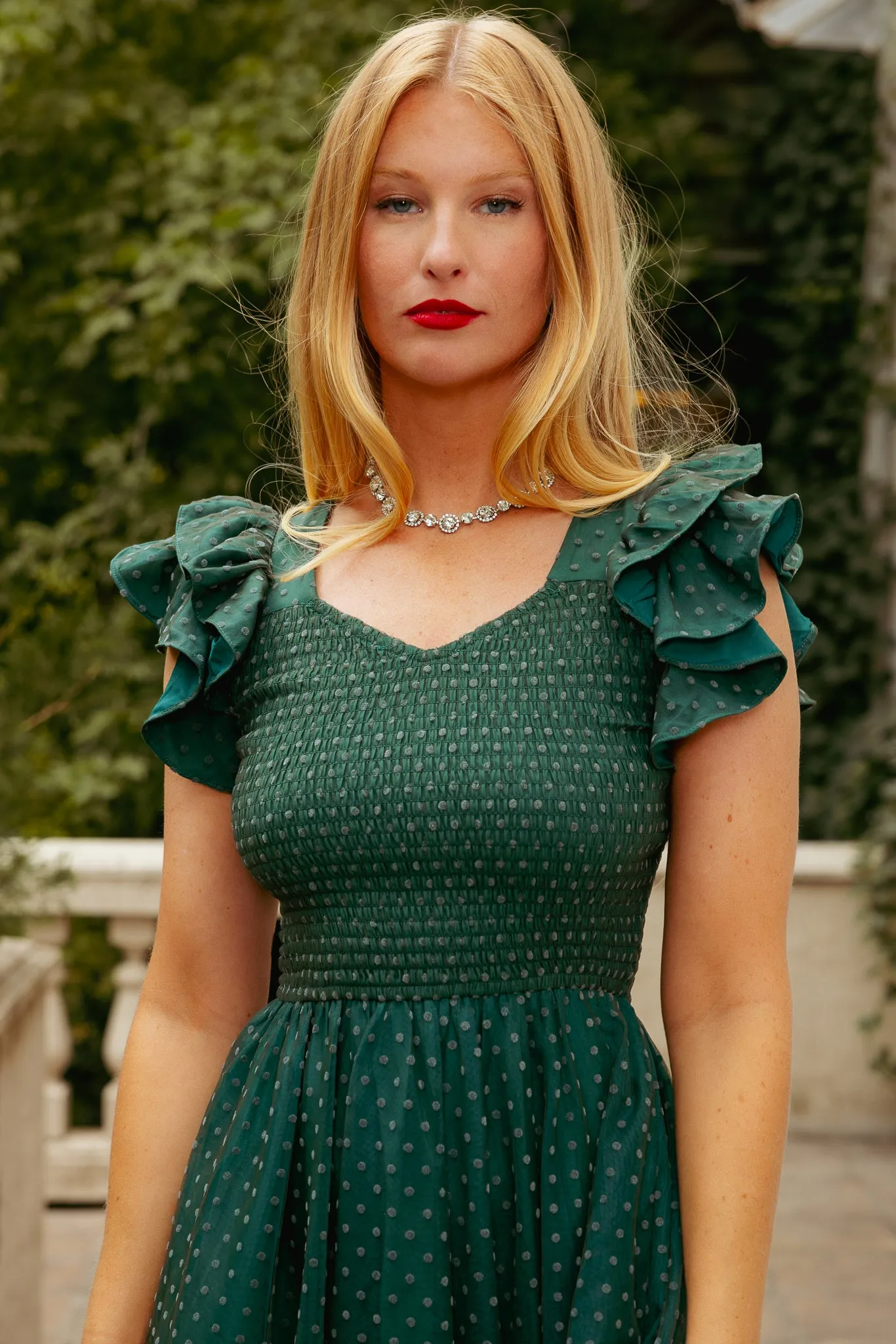Hattie Dress in Green Flocked Dot Tulle sold by Ivy City Co product image thumbnail 4