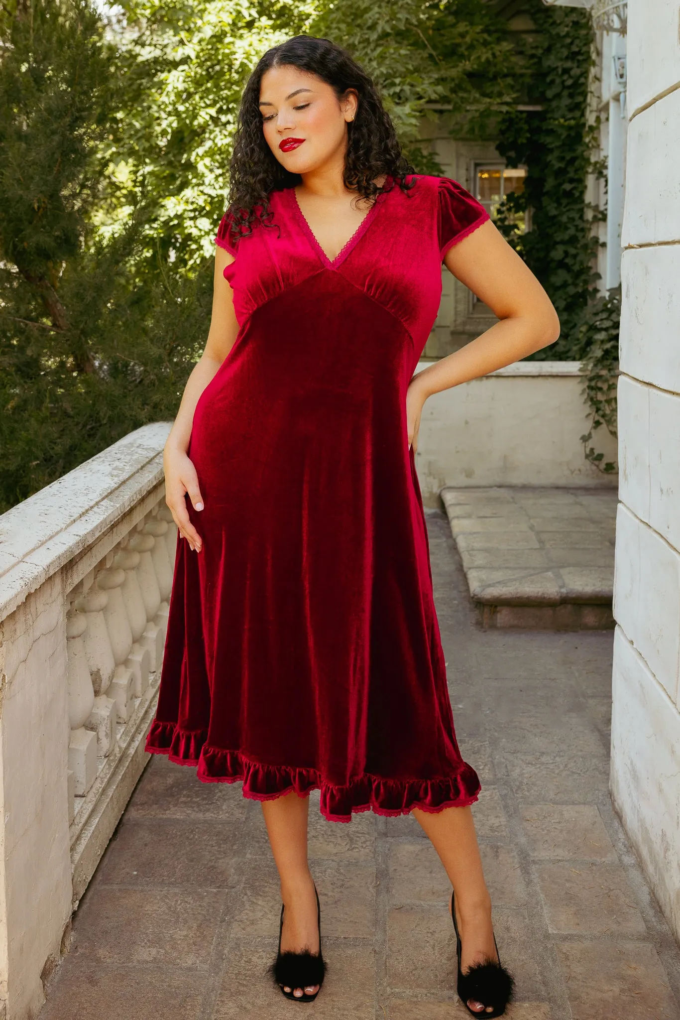 Livia Dress in Burgundy Velvet sold by Ivy City Co product image thumbnail 5