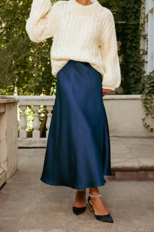 Tiff Skirt in Navy Satin sold by Ivy City Co