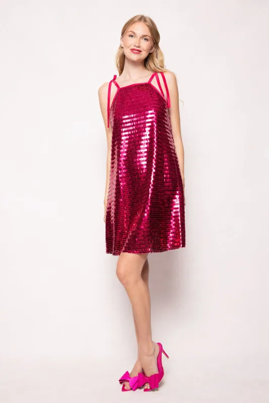 Zelda Dress in Fuchsia Shingle Sequin sold by Ivy City Co