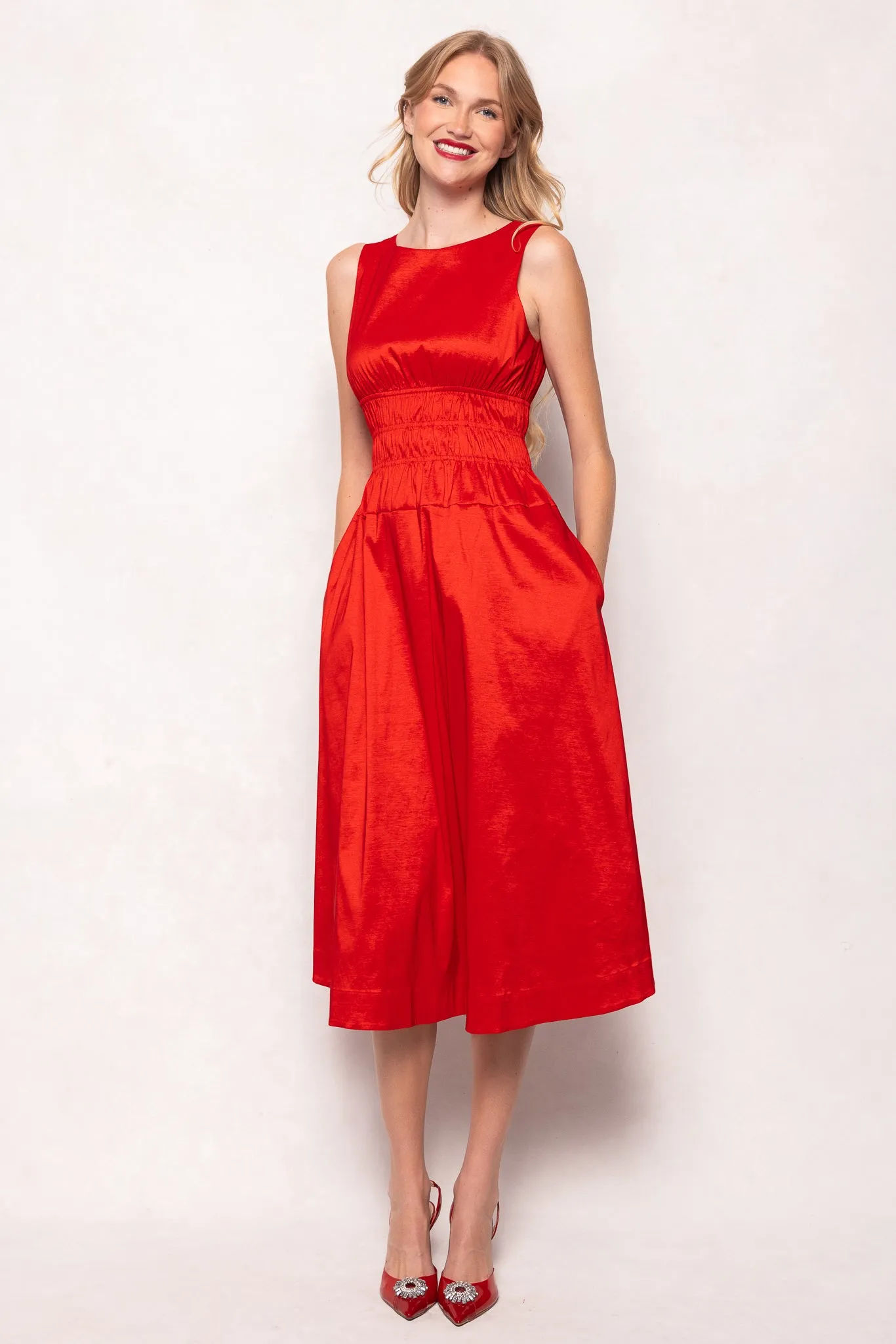 Carly Dress in Red Taffeta sold by Ivy City Co